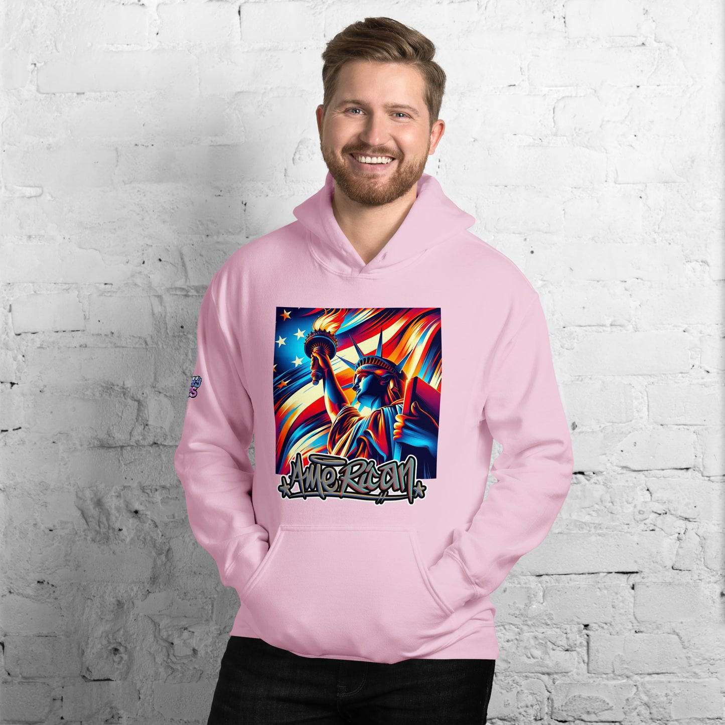Graffytees American flag and Statue of Liberty 4th of July Unisex Hoodie