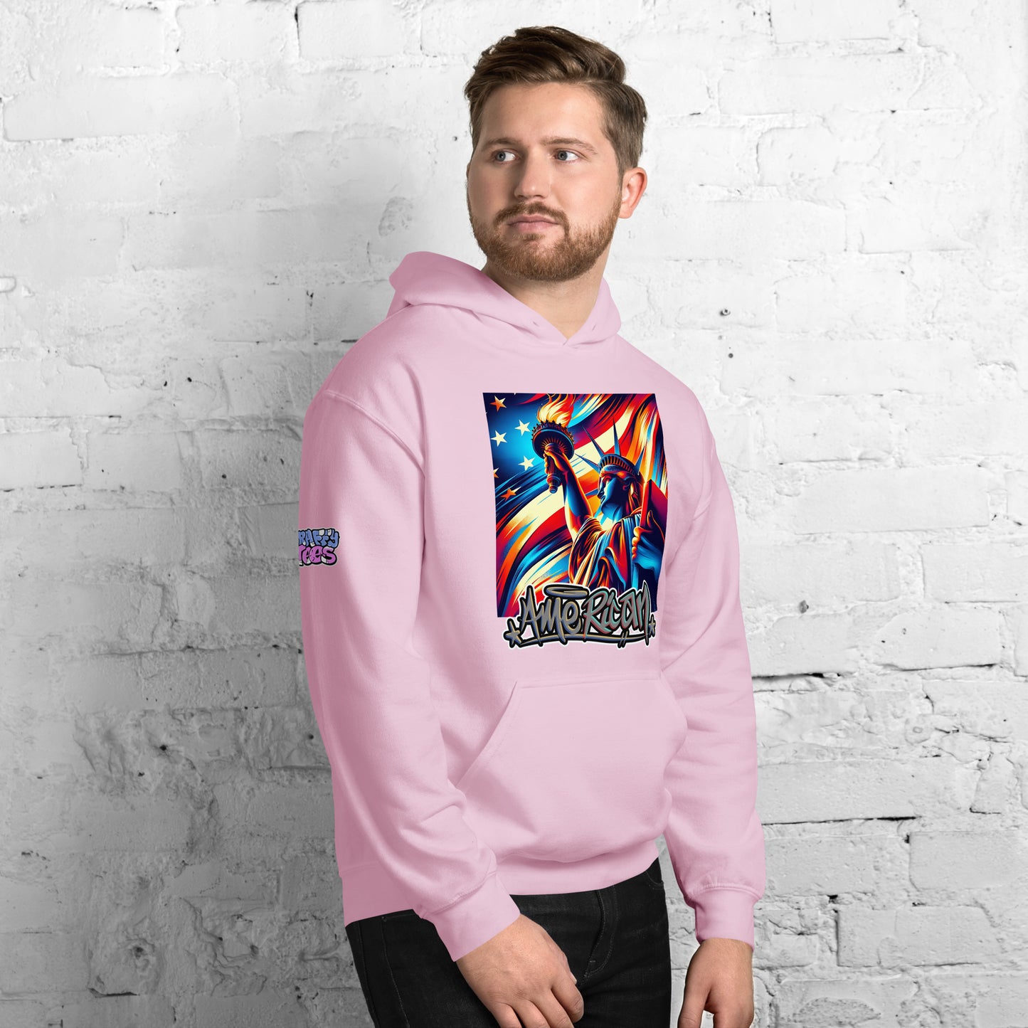 Graffytees American flag and Statue of Liberty 4th of July Unisex Hoodie