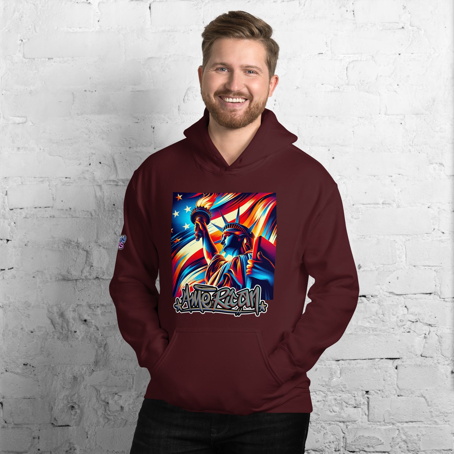 Graffytees American flag and Statue of Liberty 4th of July Unisex Hoodie