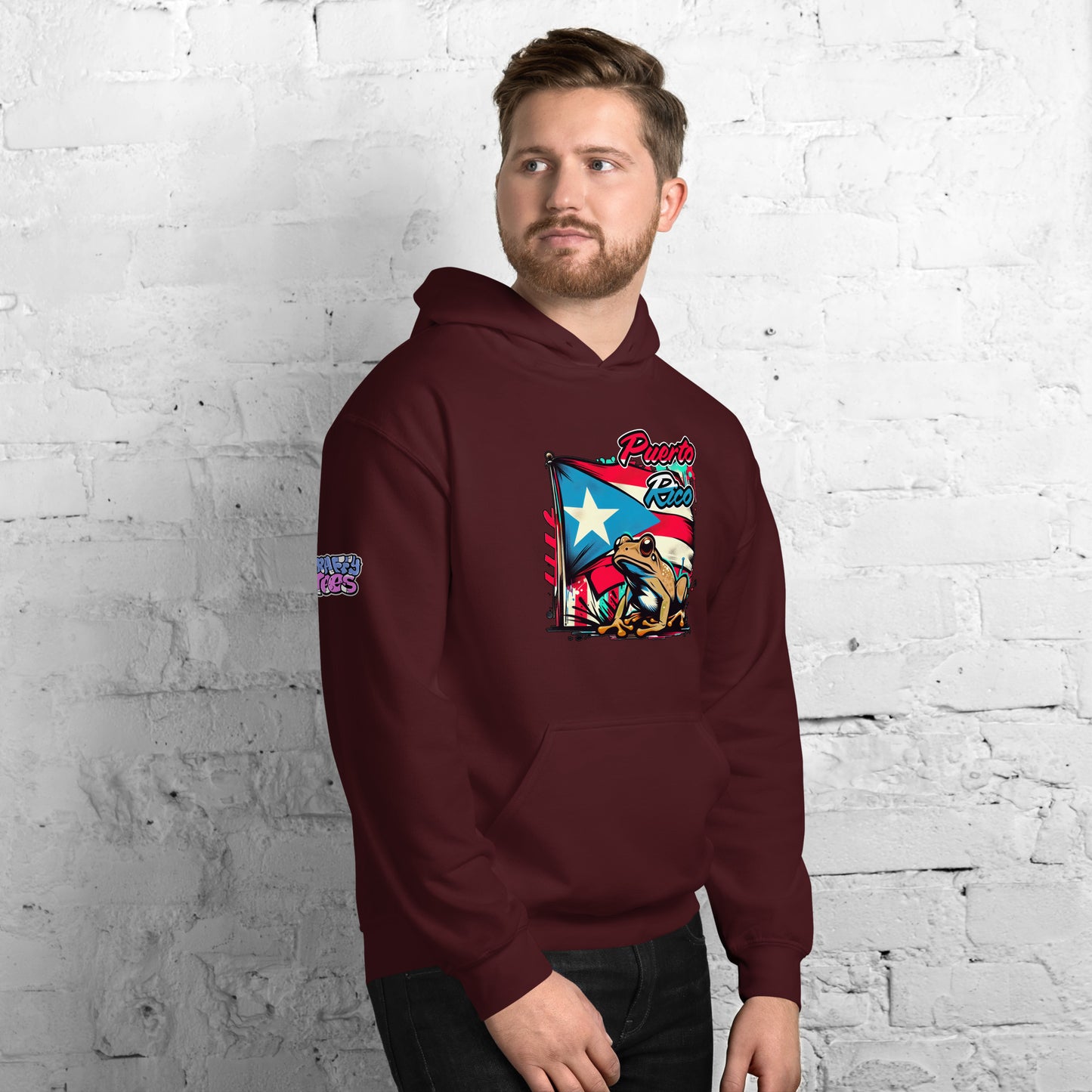 Graffytees Puerto Rico flag and Coqui Unisex Hoodie
