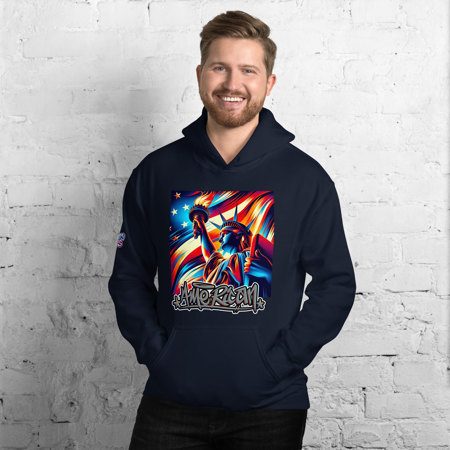 Graffytees American flag and Statue of Liberty 4th of July Unisex Hoodie