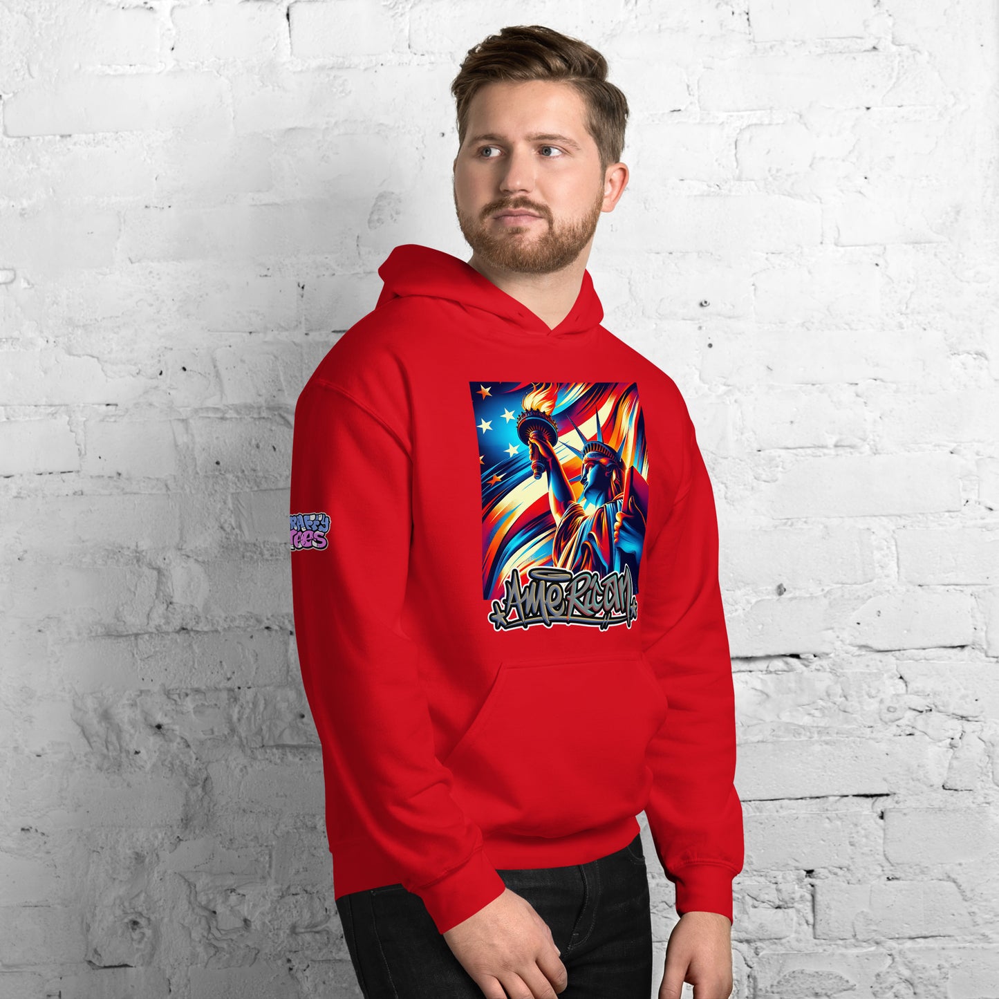 Graffytees American flag and Statue of Liberty 4th of July Unisex Hoodie