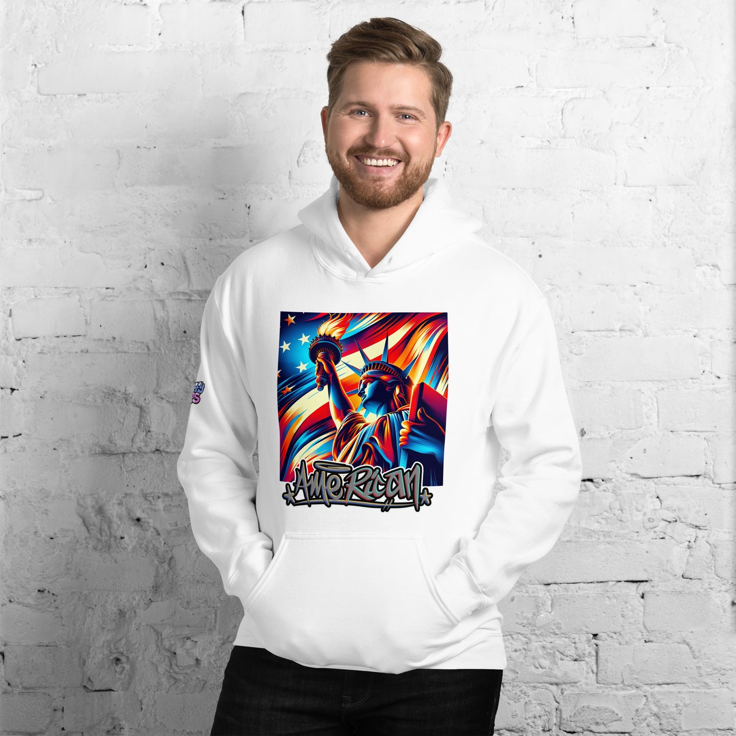 Graffytees American flag and Statue of Liberty 4th of July Unisex Hoodie