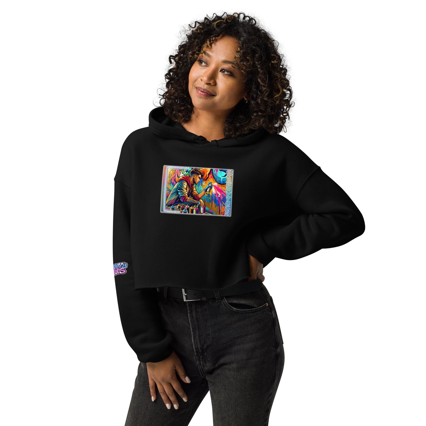 GraffyTees vandal Artist creating a Mural Crop Hoodie
