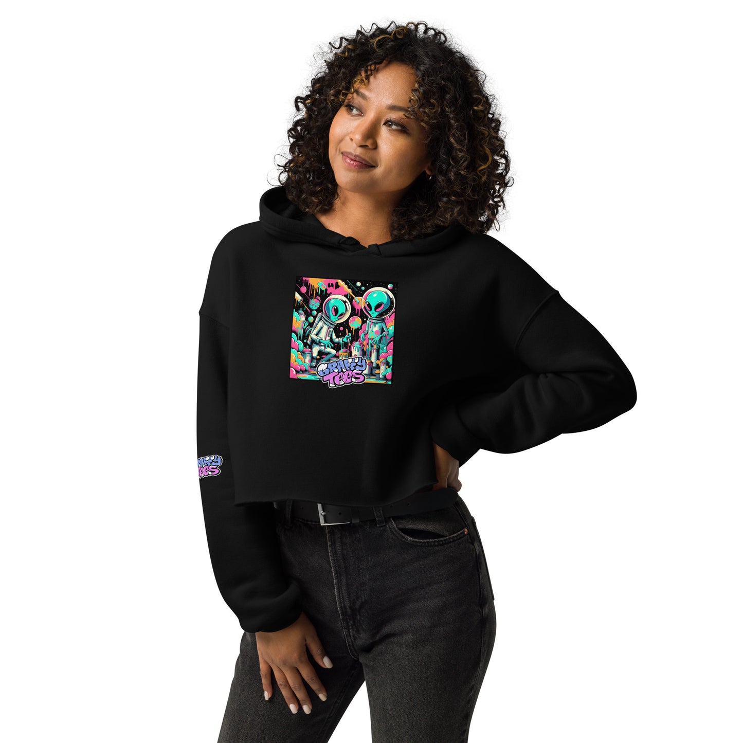 GraffyTees Aliens Painting Crop Hoodie