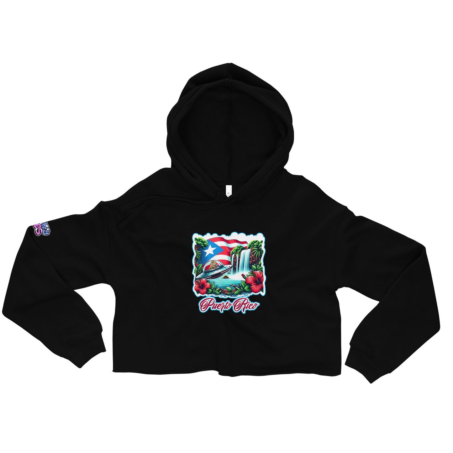 Graffytees Puerto Rico Coqui in UFO Crop Hoodie