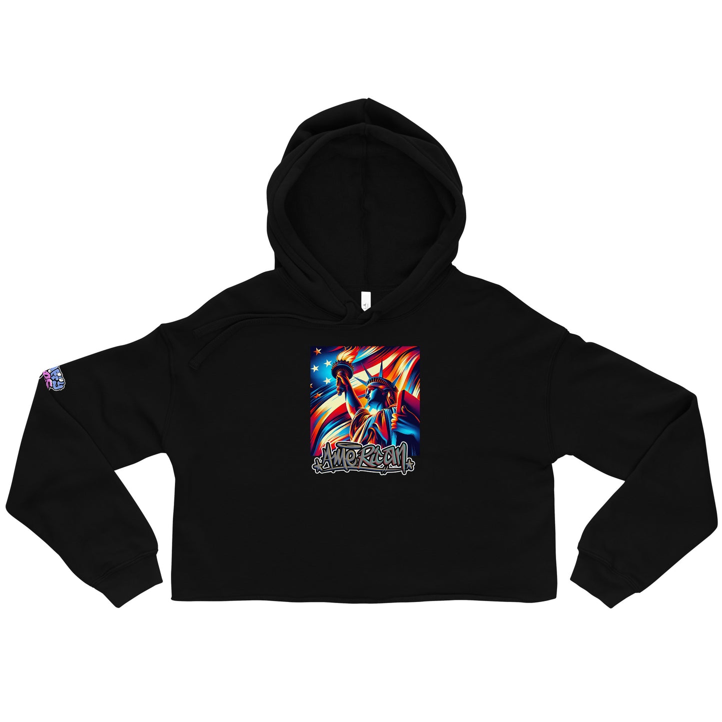 Graffytees American flag and Statue of Liberty Crop Hoodie