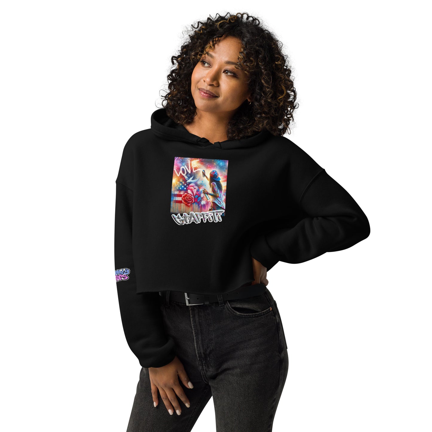 Graffytees Girl Artist inspired Graffiti Love Message Crop Hoodie