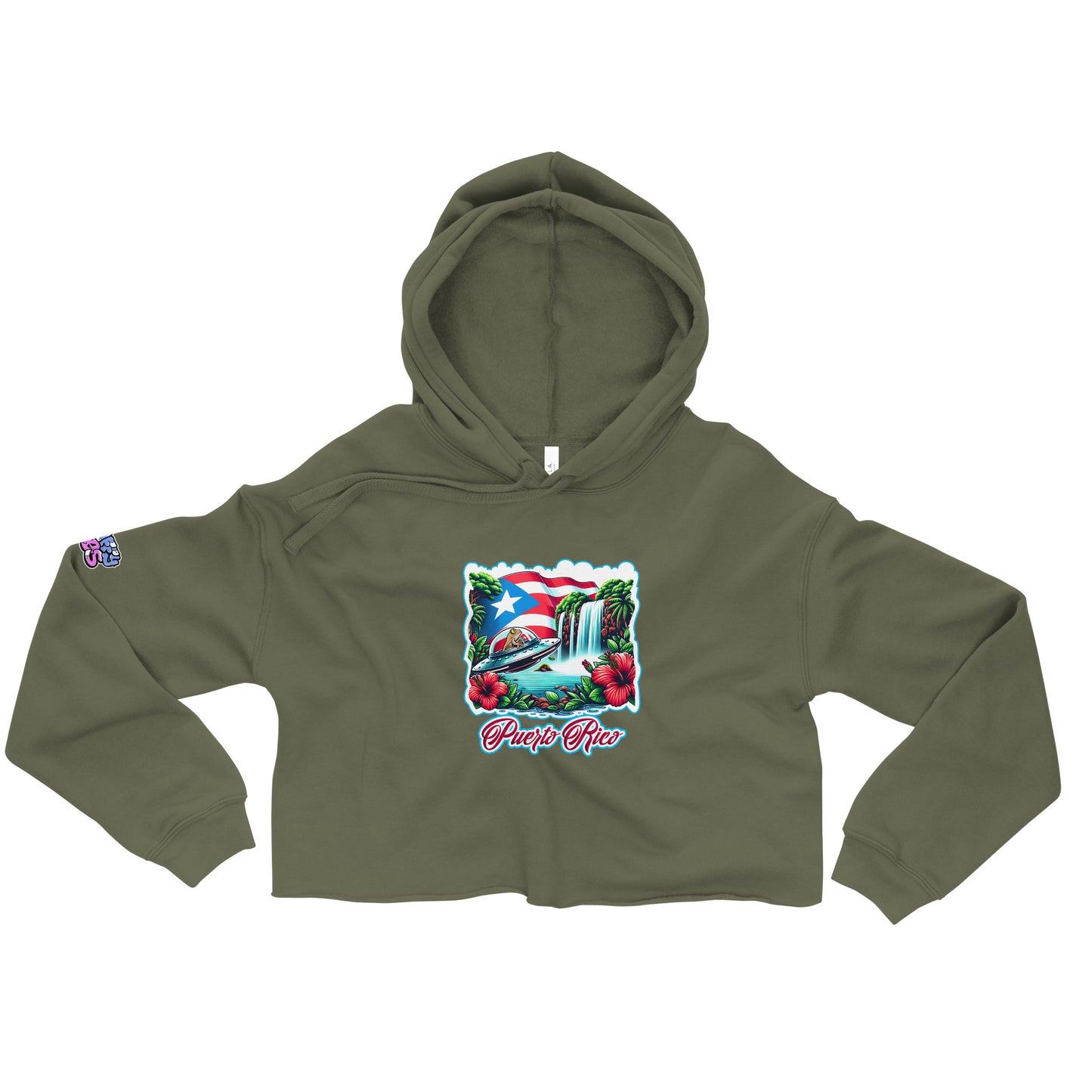 Graffytees Puerto Rico Coqui in UFO Crop Hoodie