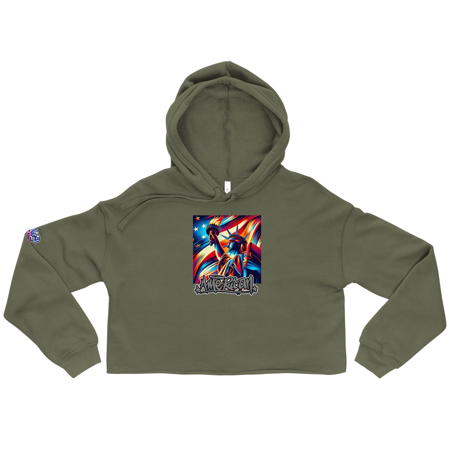 Graffytees American flag and Statue of Liberty Crop Hoodie