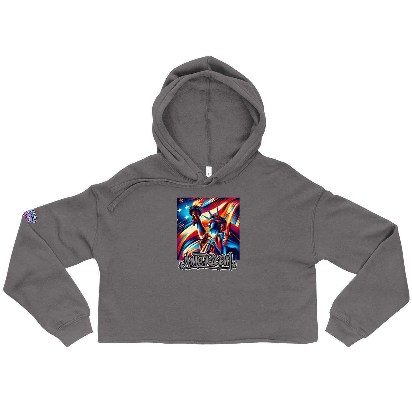 Graffytees American flag and Statue of Liberty Crop Hoodie