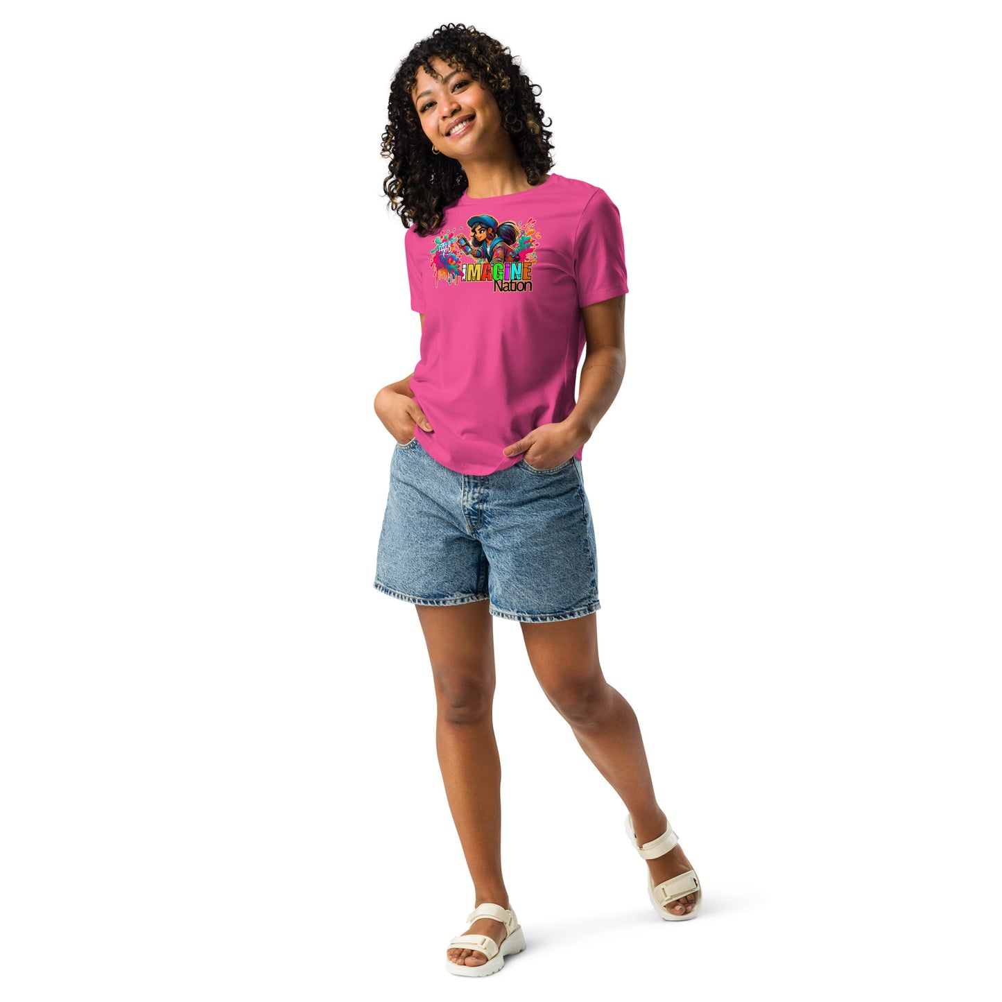 GraffyTees Girl Graffiti art Imagine Nation Women's Relaxed T-Shirt