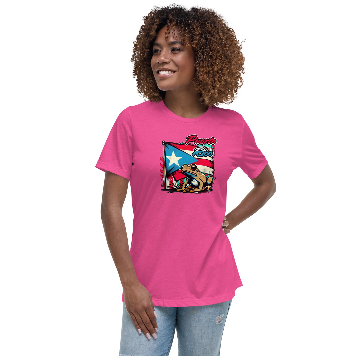 Graffytees Puerto Rico flag and Coqui Women's Relaxed T-Shirt
