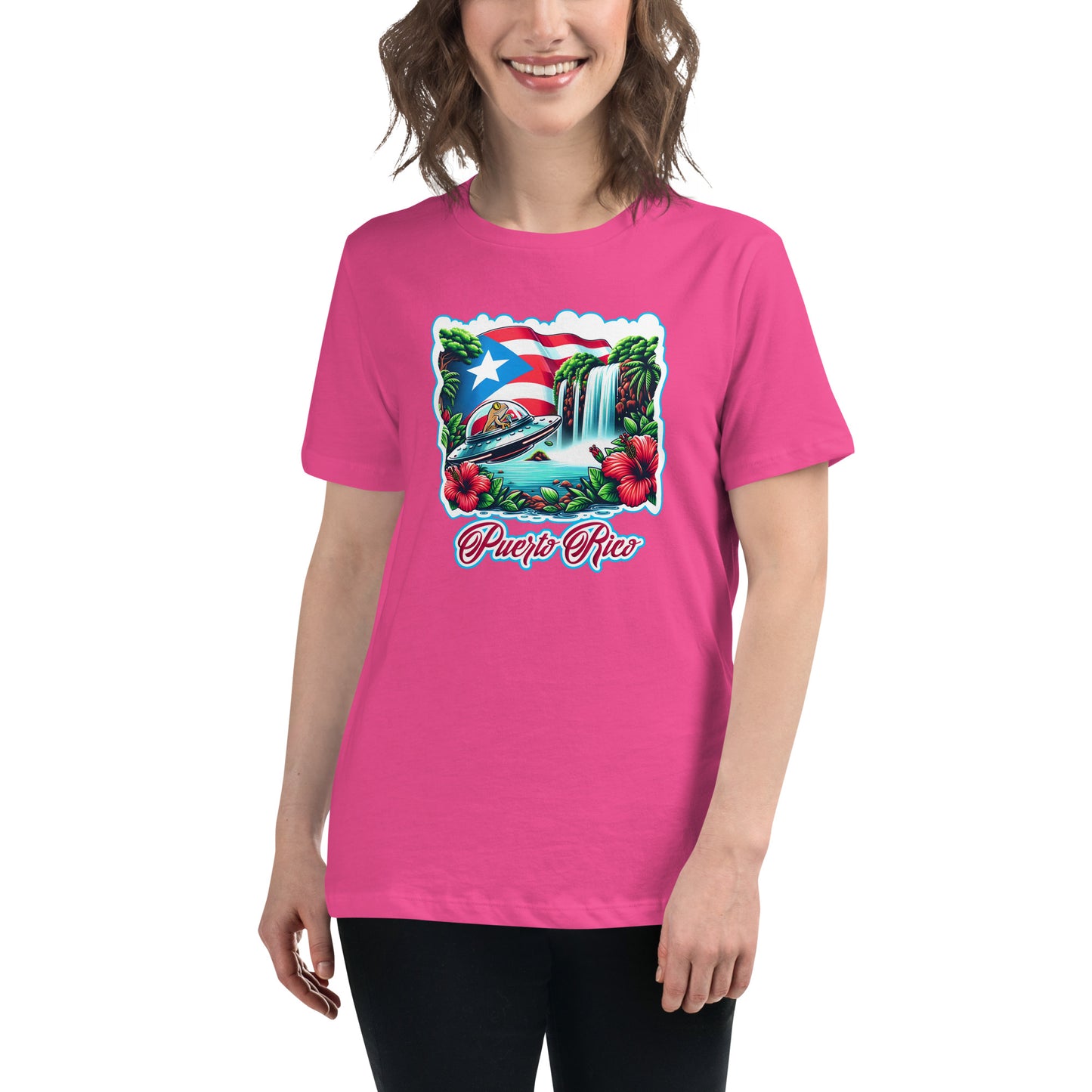 Graffytees Puerto Rico Coqui in UFO Women's Relaxed T-Shirt