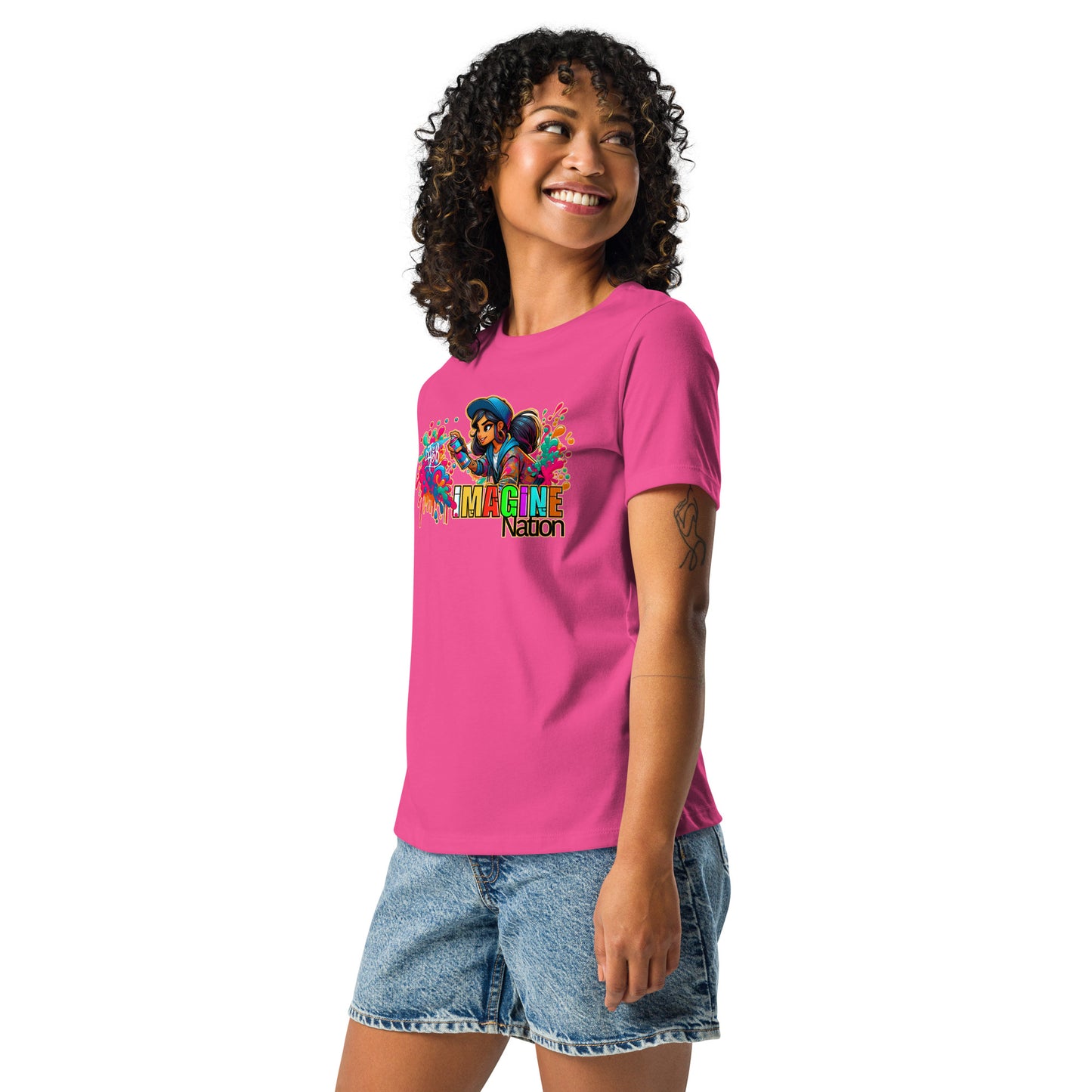 GraffyTees Girl Graffiti art Imagine Nation Women's Relaxed T-Shirt