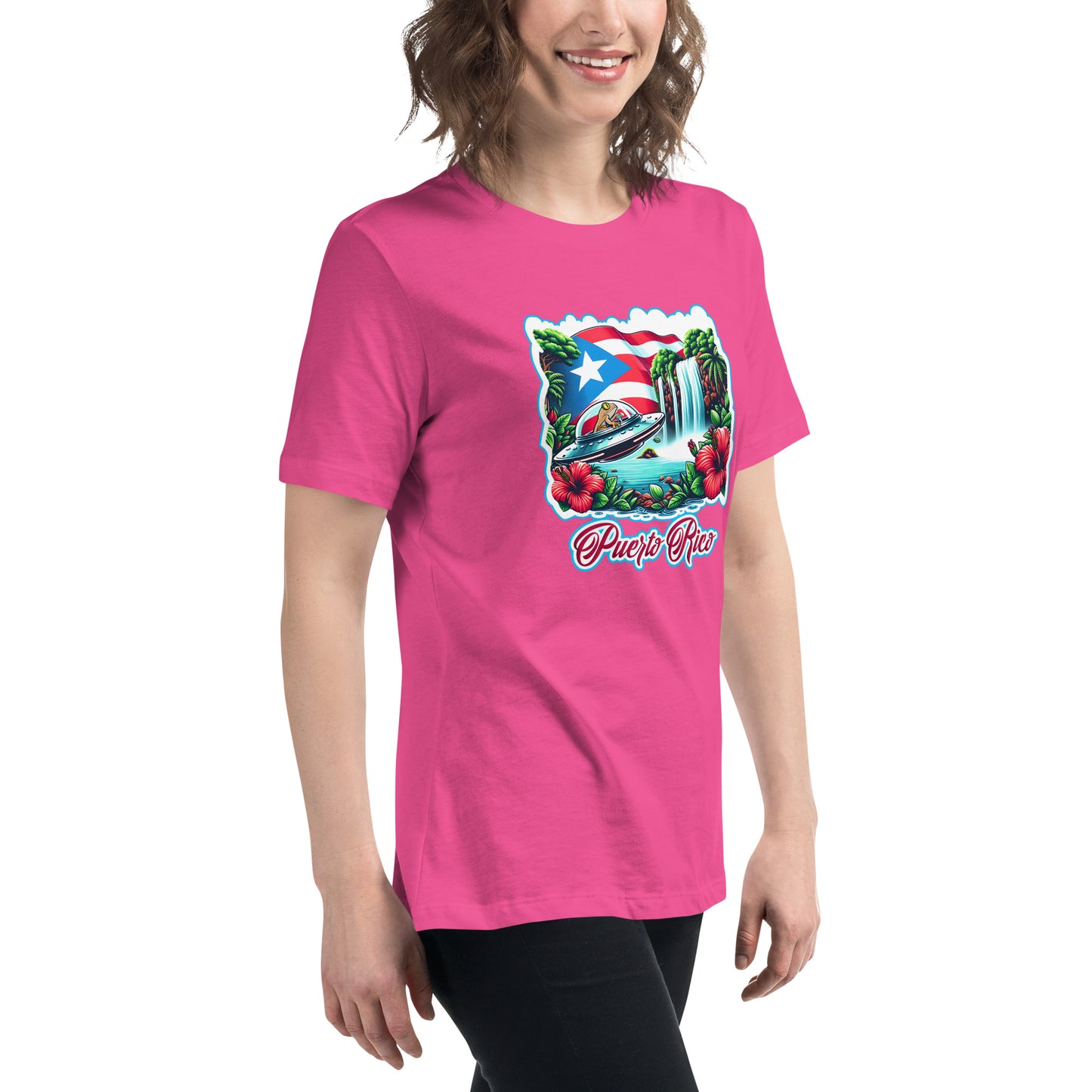 Graffytees Puerto Rico Coqui in UFO Women's Relaxed T-Shirt