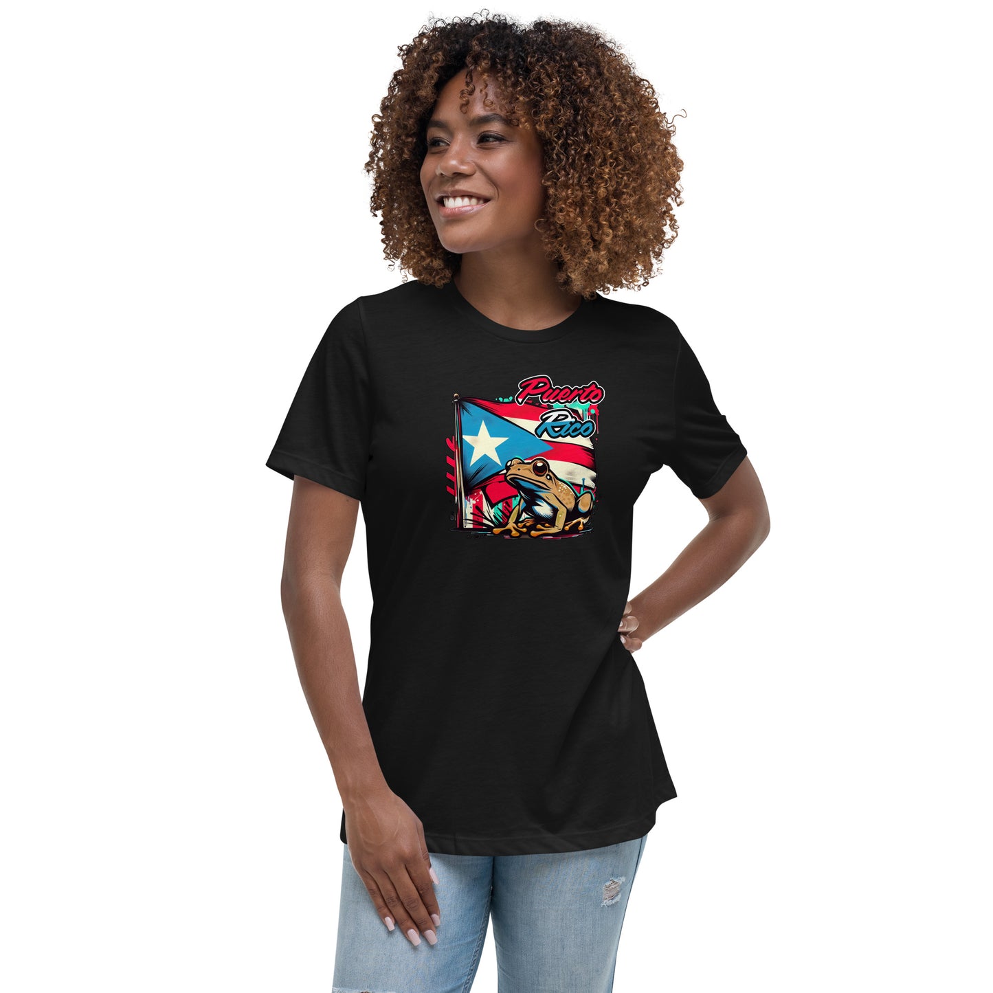 Graffytees Puerto Rico flag and Coqui Women's Relaxed T-Shirt