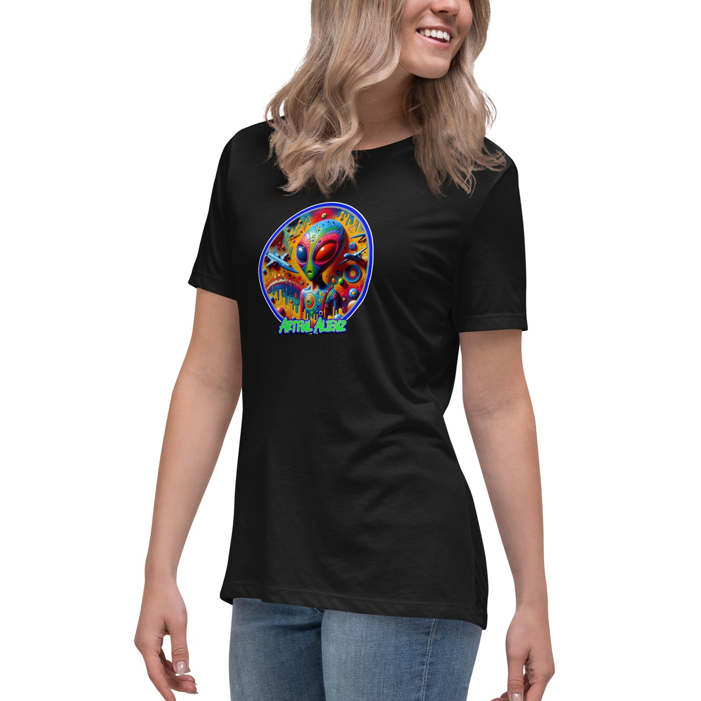 Graffytees Artful Alienz colorful graffiti design Women's Relaxed T-Shirt