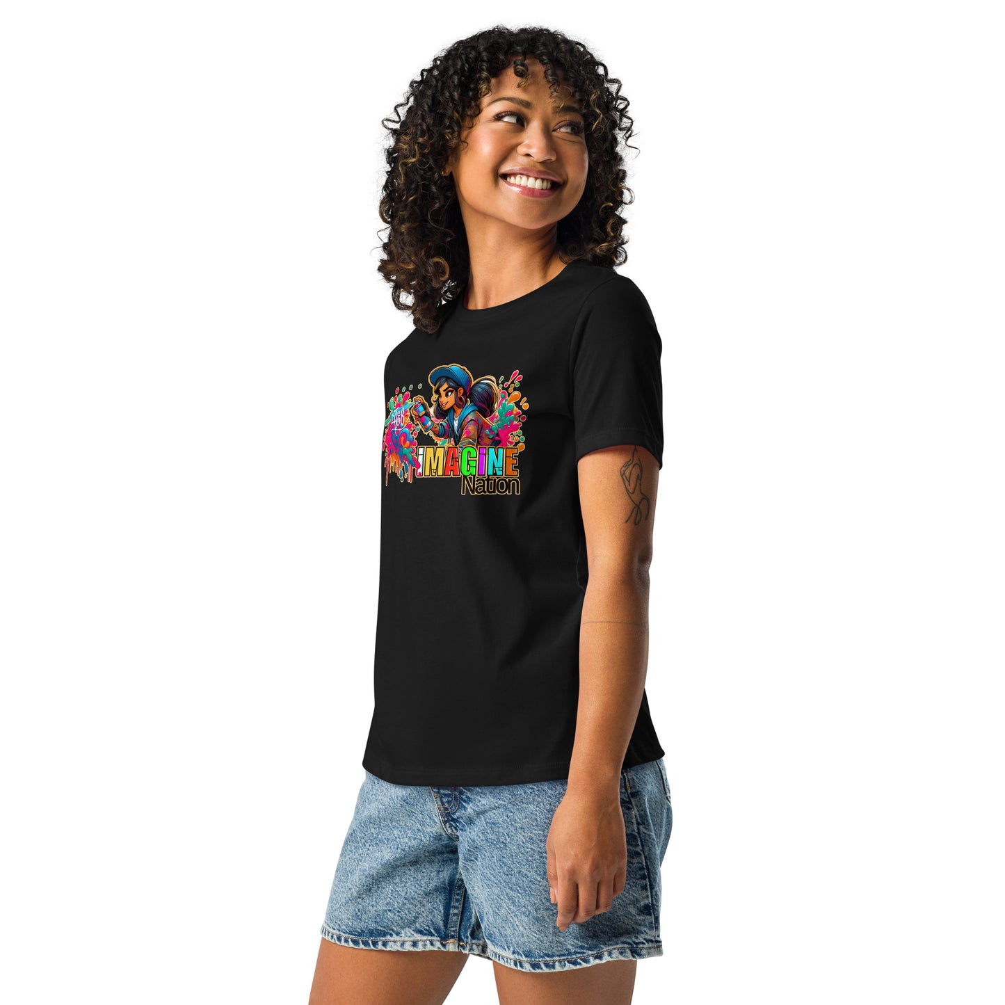 GraffyTees Girl Graffiti art Imagine Nation Women's Relaxed T-Shirt