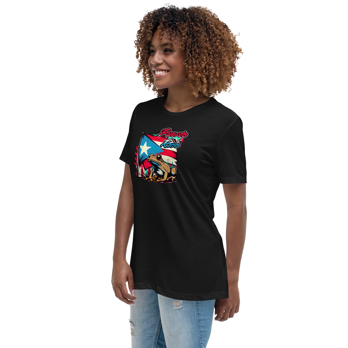 Graffytees Puerto Rico flag and Coqui Women's Relaxed T-Shirt