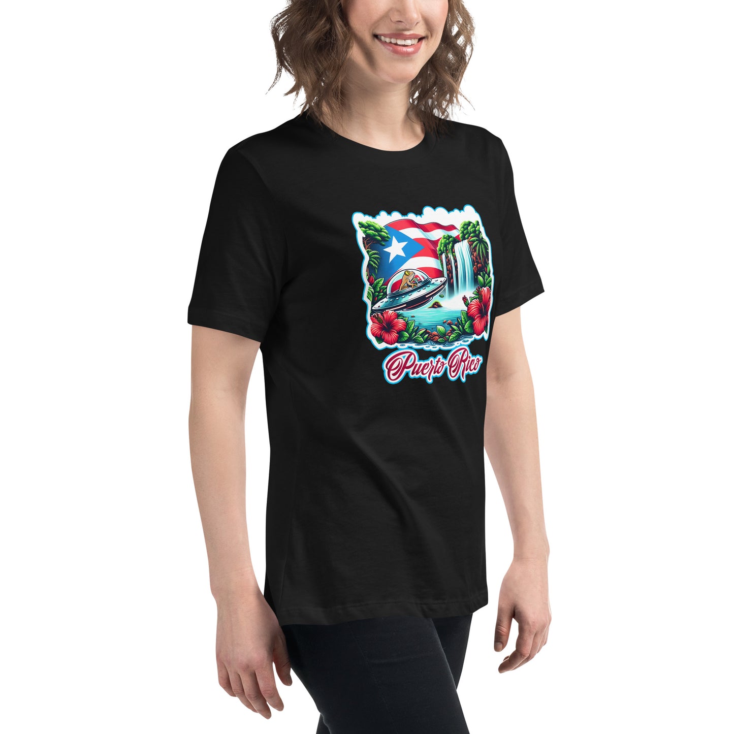 Graffytees Puerto Rico Coqui in UFO Women's Relaxed T-Shirt