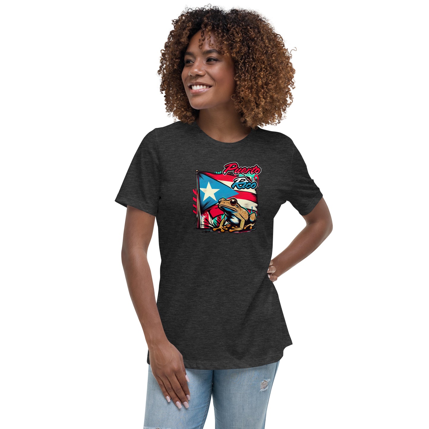 Graffytees Puerto Rico flag and Coqui Women's Relaxed T-Shirt