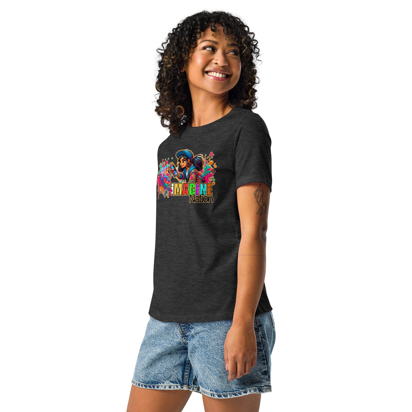GraffyTees Girl Graffiti art Imagine Nation Women's Relaxed T-Shirt