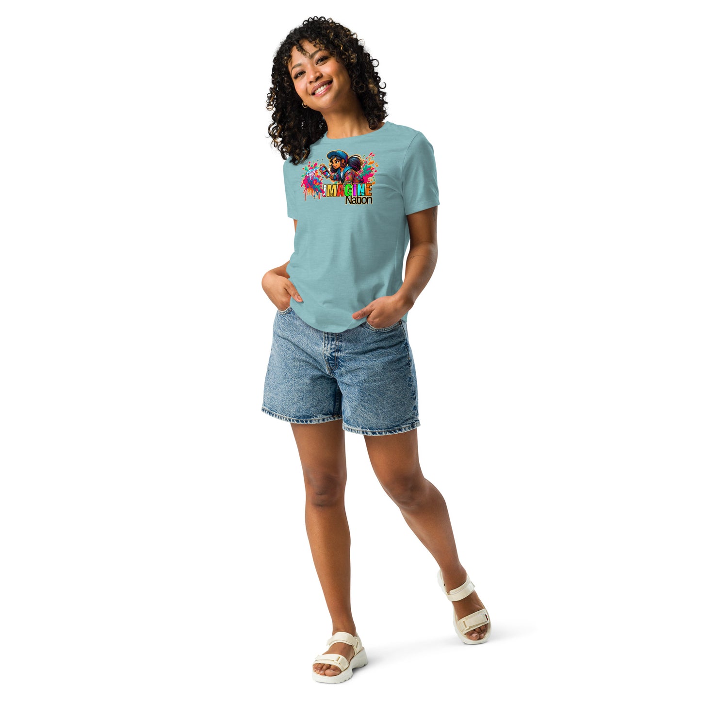 GraffyTees Girl Graffiti art Imagine Nation Women's Relaxed T-Shirt