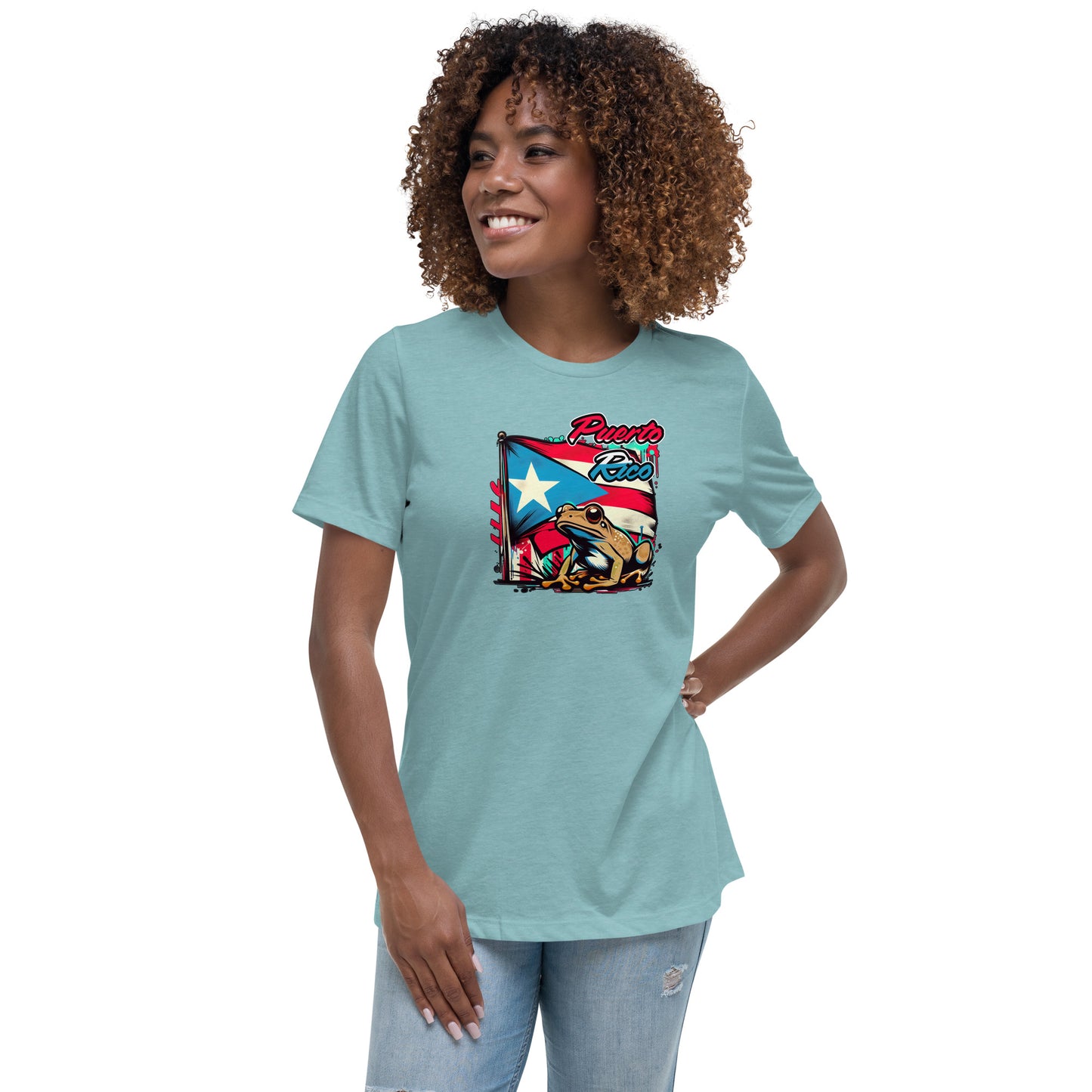 Graffytees Puerto Rico flag and Coqui Women's Relaxed T-Shirt