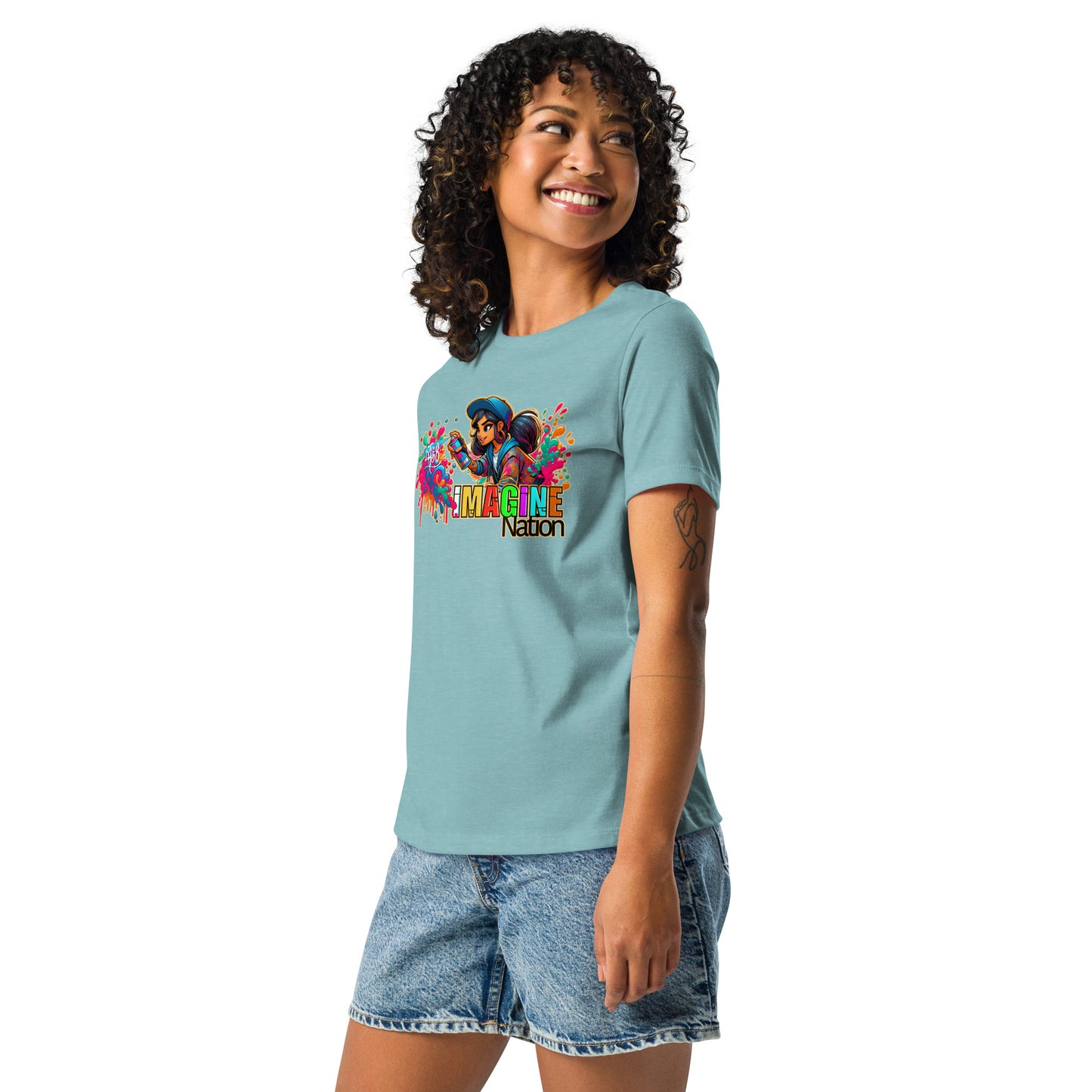 GraffyTees Girl Graffiti art Imagine Nation Women's Relaxed T-Shirt