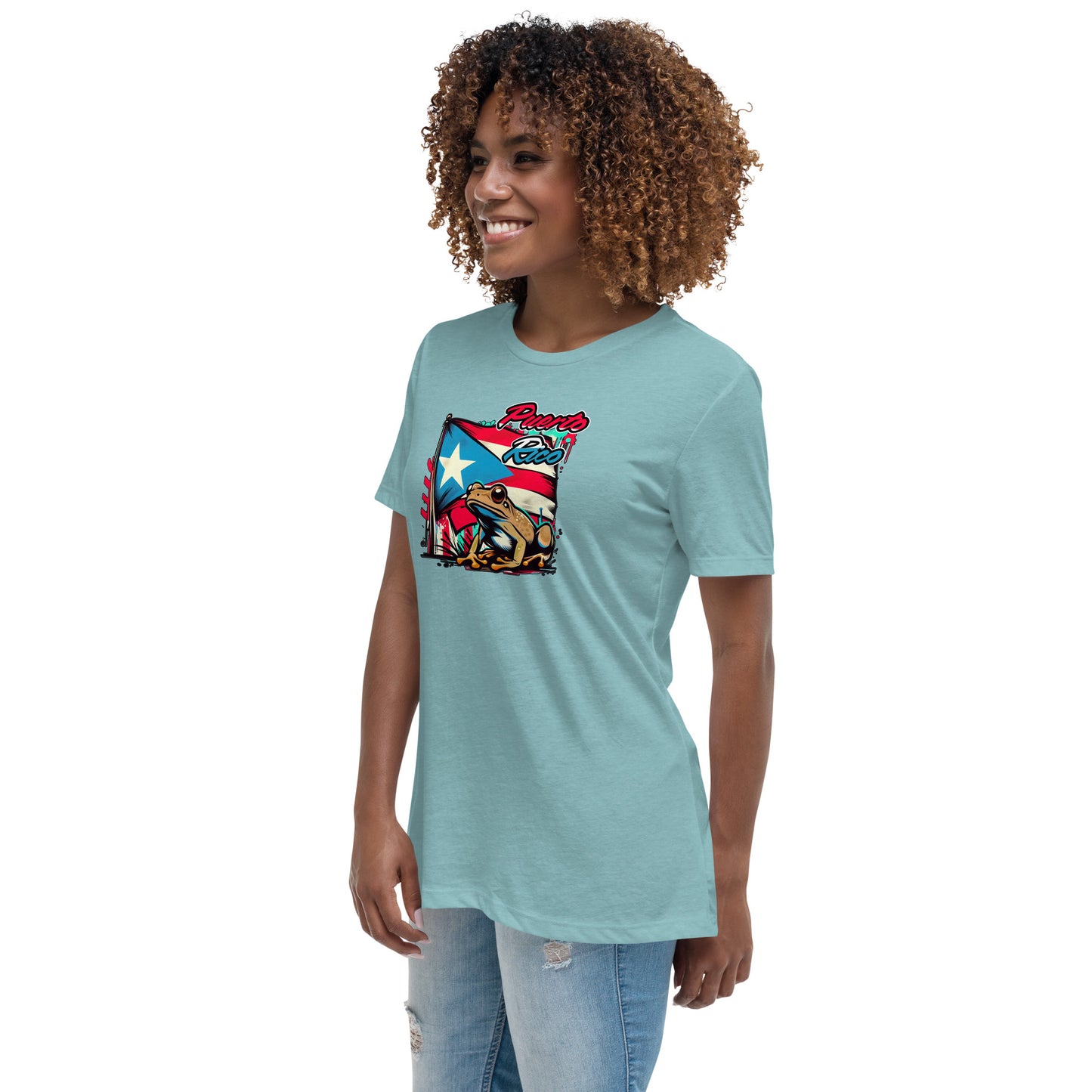 Graffytees Puerto Rico flag and Coqui Women's Relaxed T-Shirt