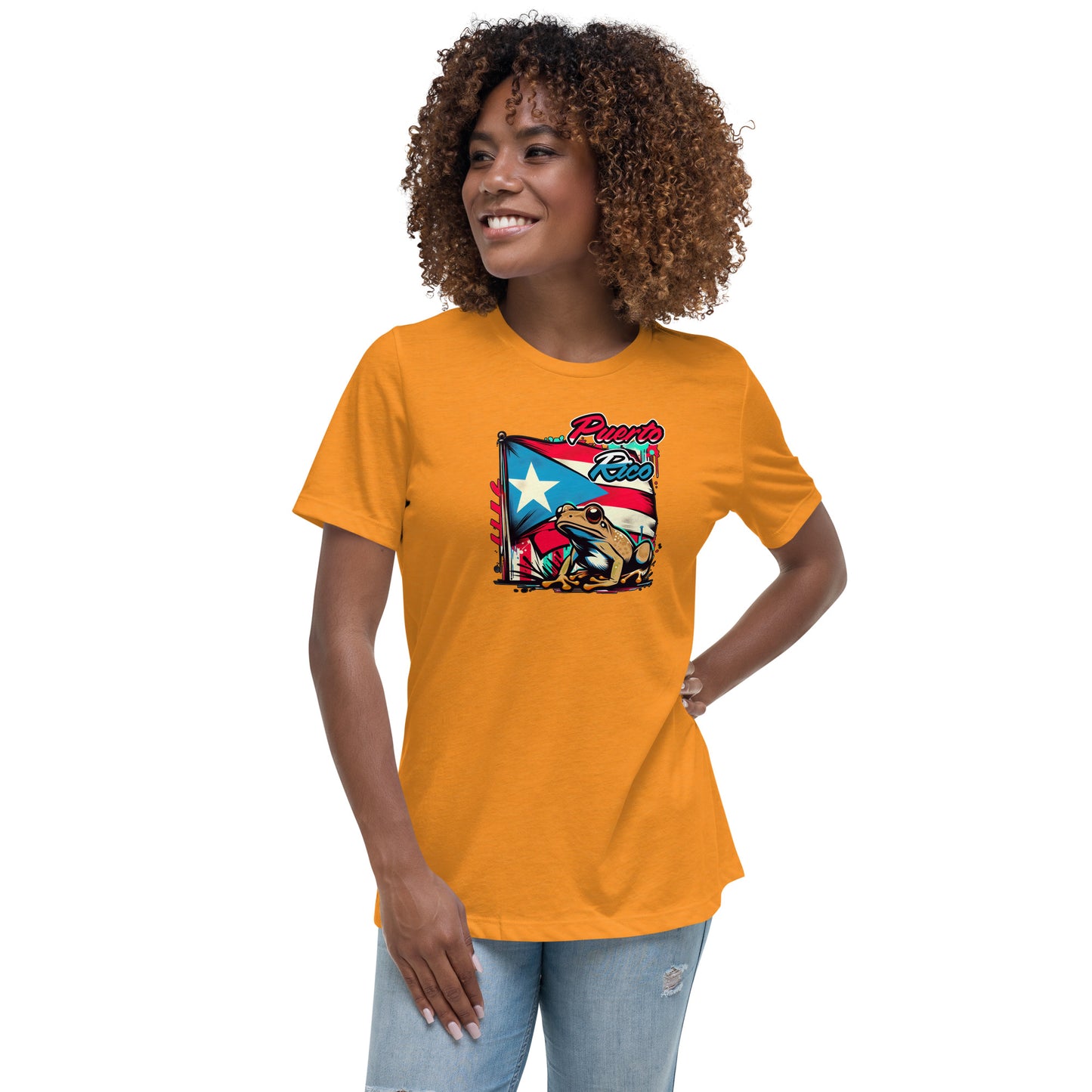 Graffytees Puerto Rico flag and Coqui Women's Relaxed T-Shirt