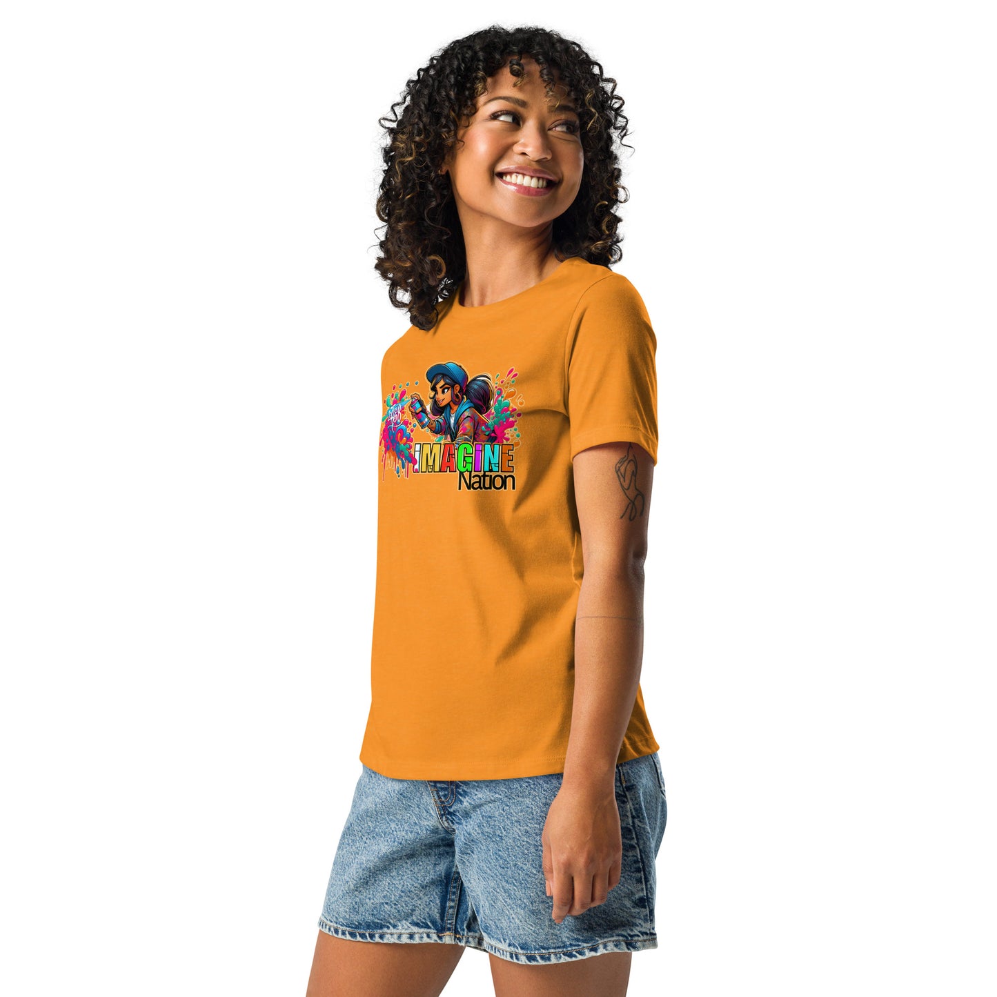 GraffyTees Girl Graffiti art Imagine Nation Women's Relaxed T-Shirt