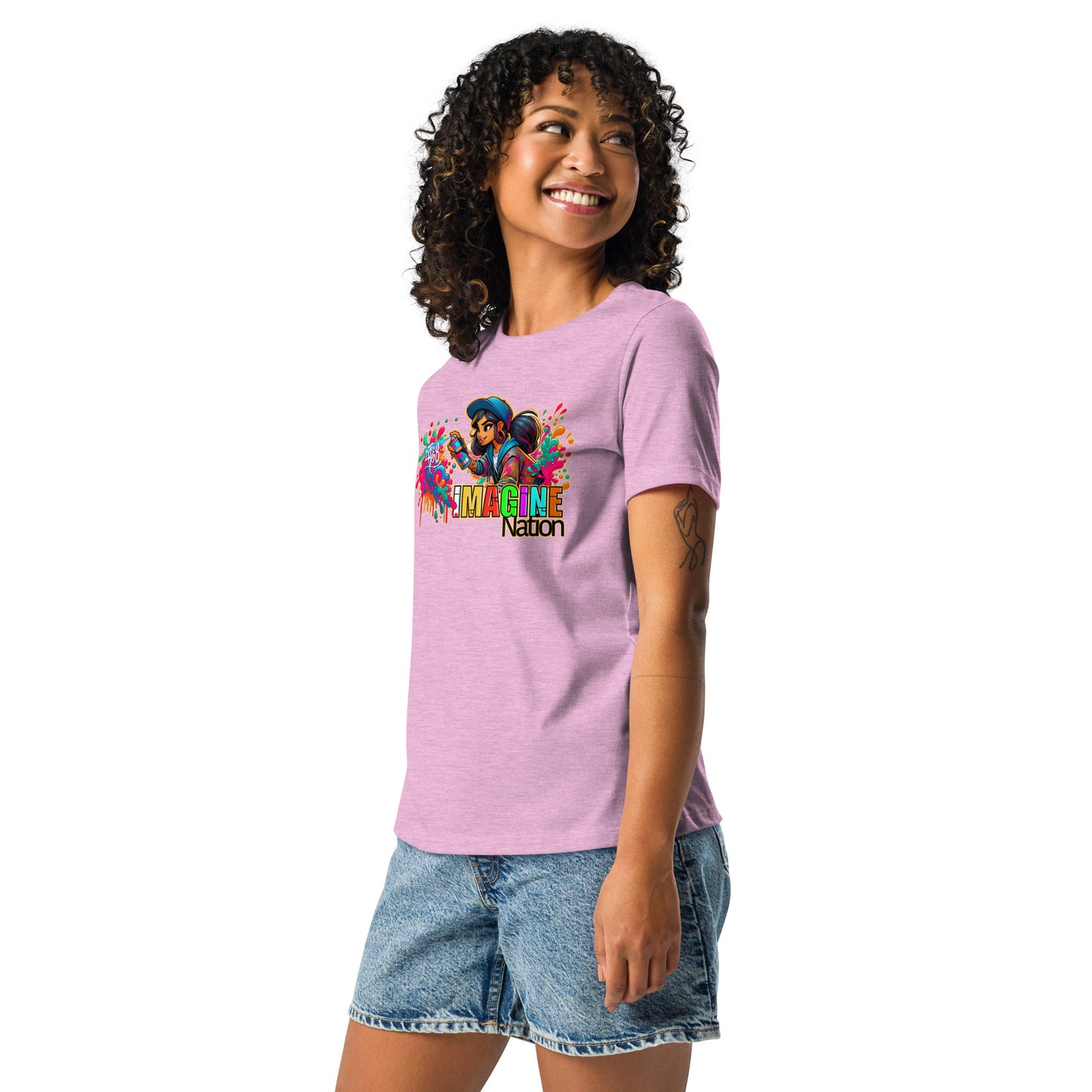 GraffyTees Girl Graffiti art Imagine Nation Women's Relaxed T-Shirt