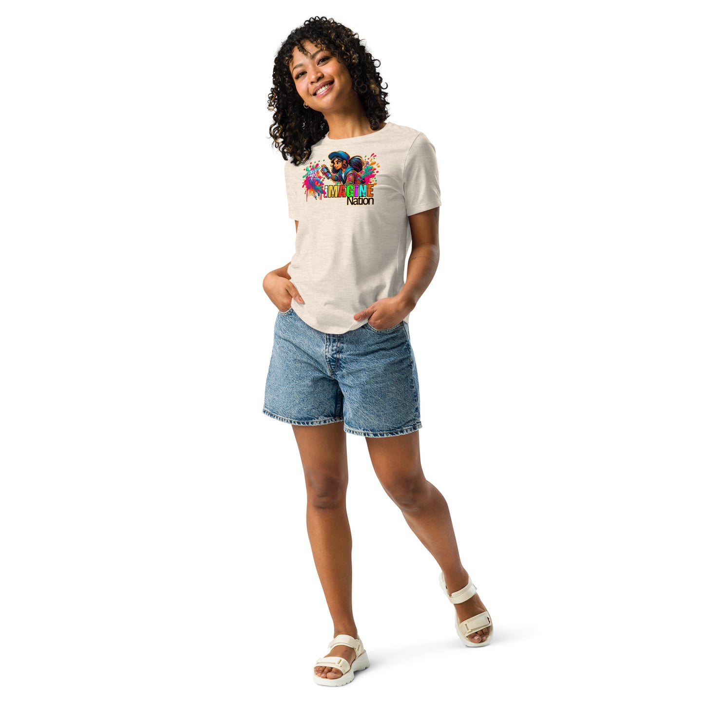 GraffyTees Girl Graffiti art Imagine Nation Women's Relaxed T-Shirt
