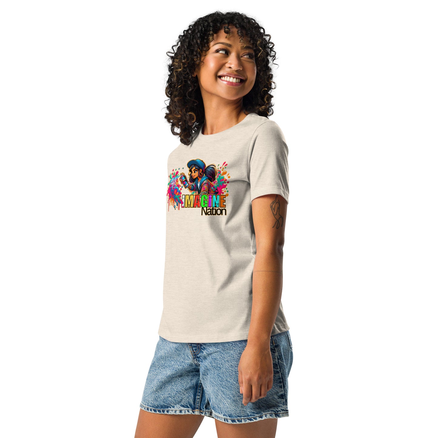 GraffyTees Girl Graffiti art Imagine Nation Women's Relaxed T-Shirt