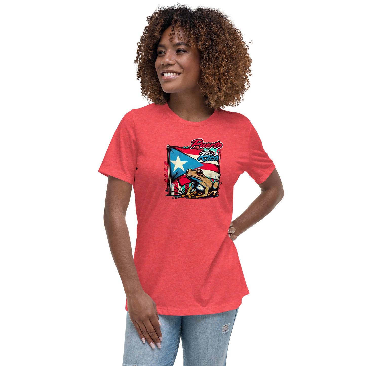 Graffytees Puerto Rico flag and Coqui Women's Relaxed T-Shirt