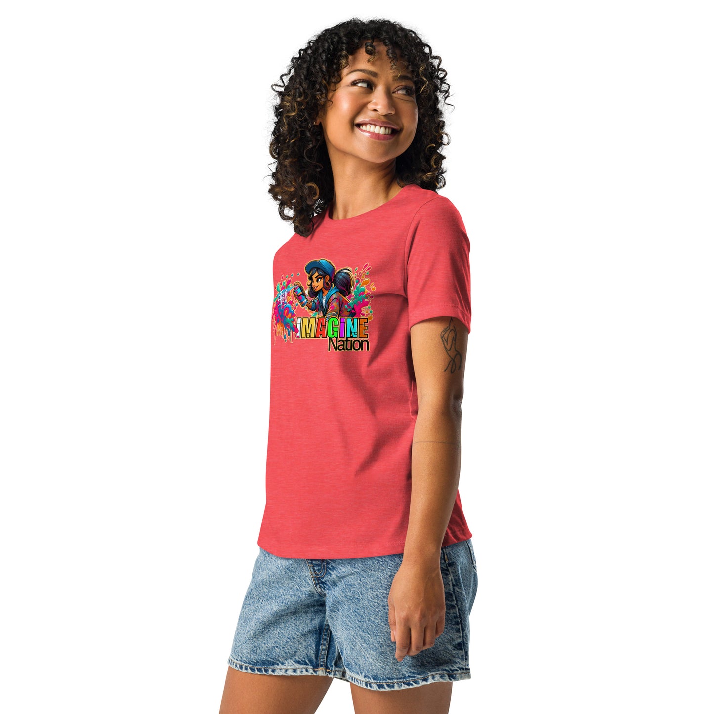 GraffyTees Girl Graffiti art Imagine Nation Women's Relaxed T-Shirt