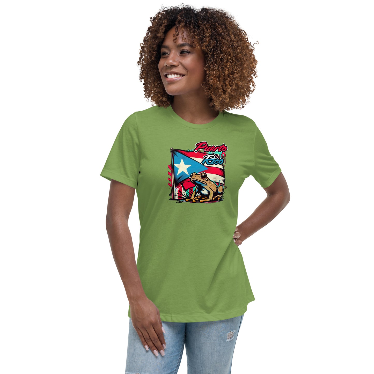 Graffytees Puerto Rico flag and Coqui Women's Relaxed T-Shirt