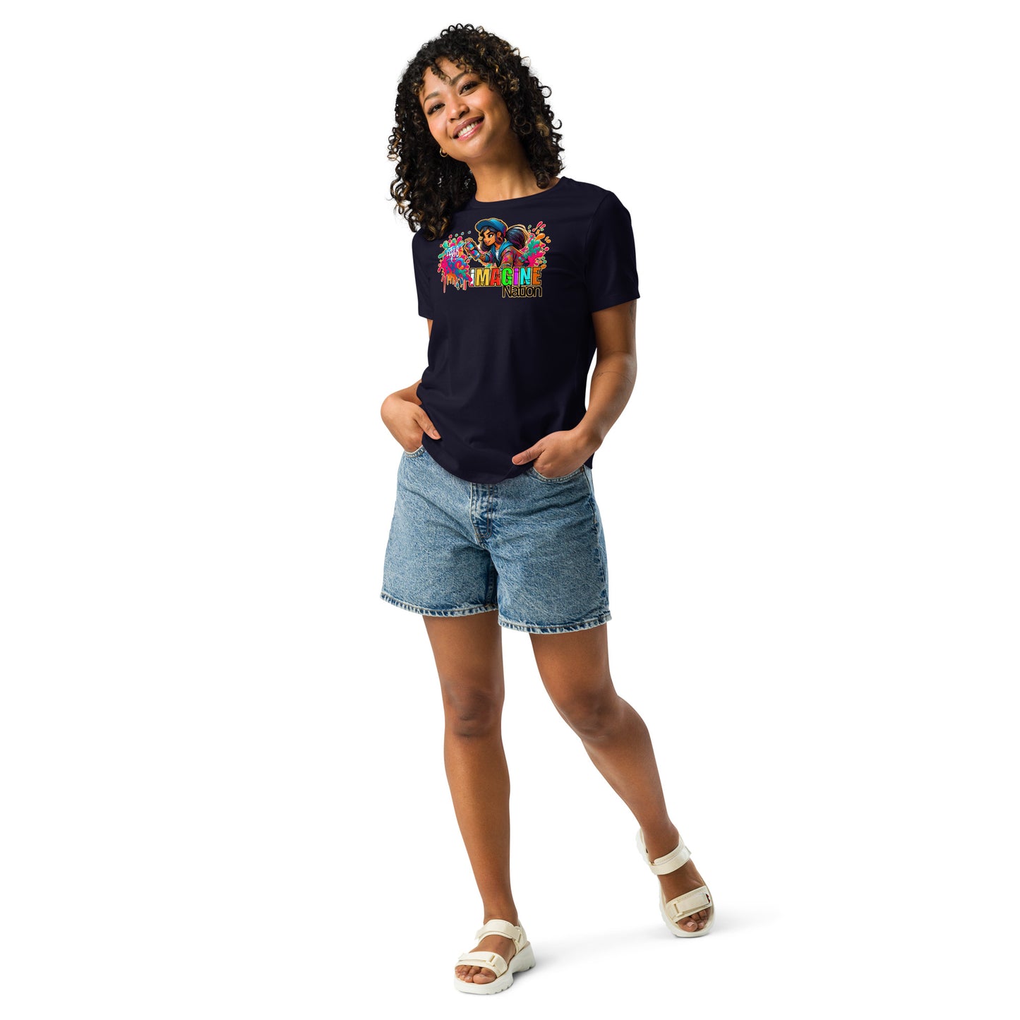 GraffyTees Girl Graffiti art Imagine Nation Women's Relaxed T-Shirt