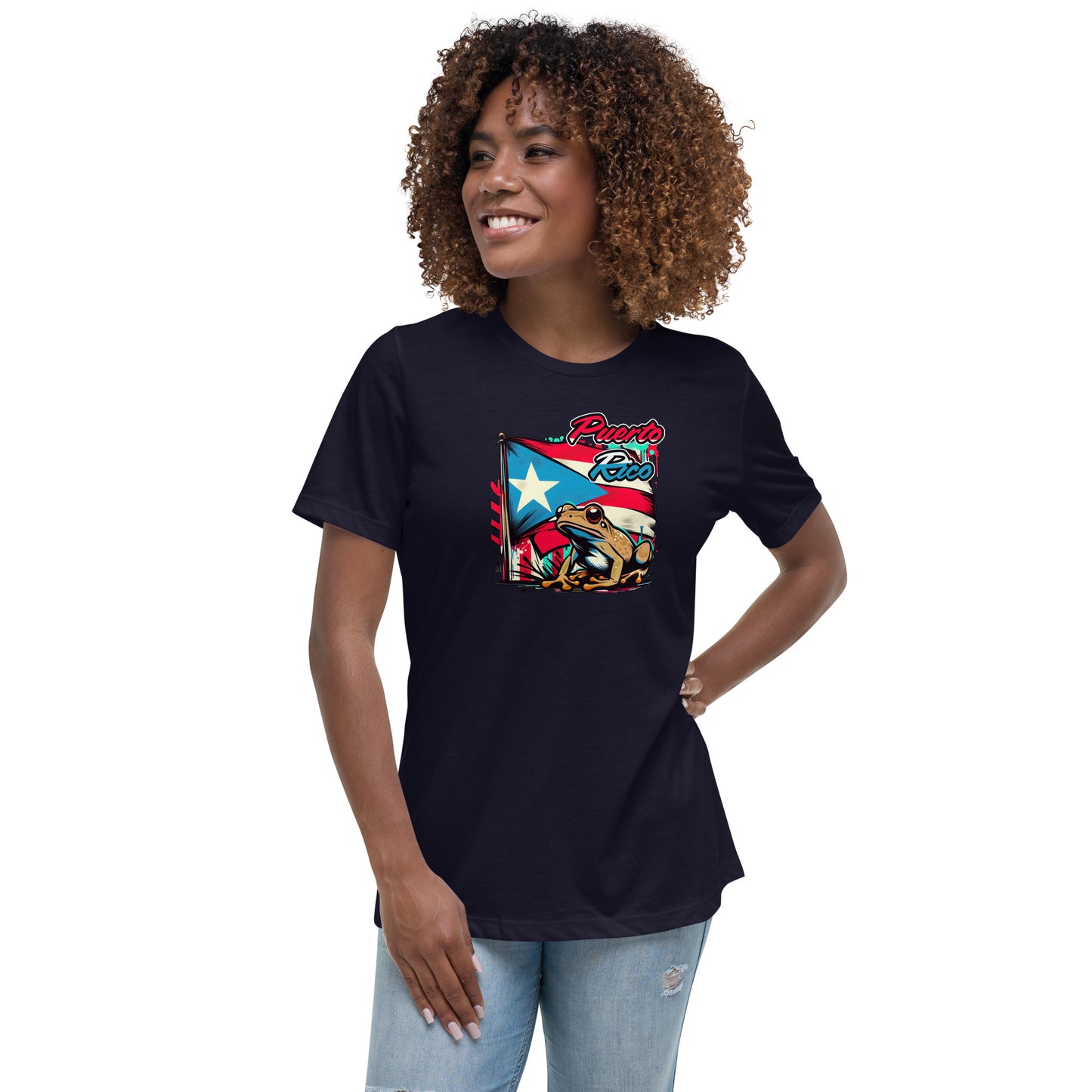 Graffytees Puerto Rico flag and Coqui Women's Relaxed T-Shirt