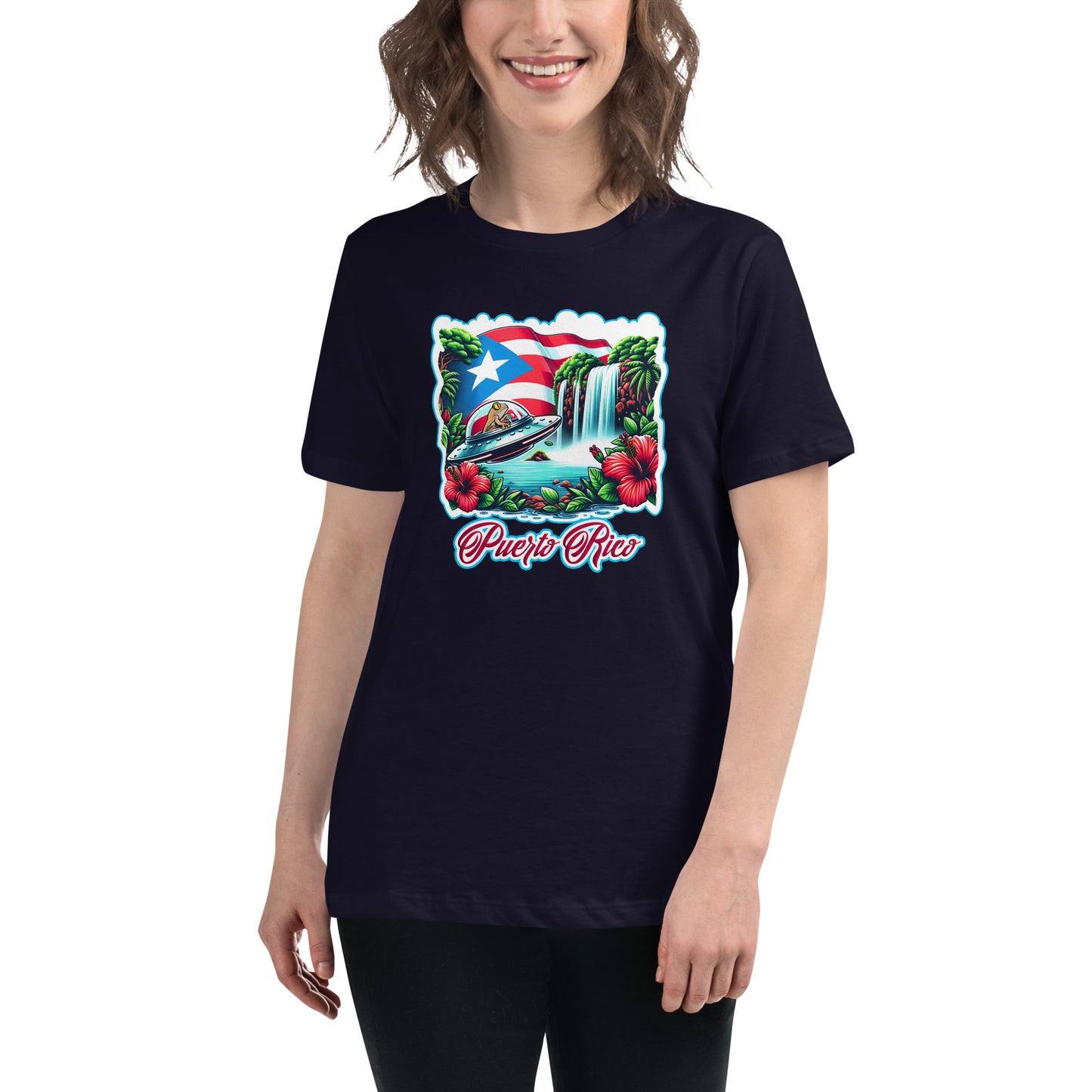 Graffytees Puerto Rico Coqui in UFO Women's Relaxed T-Shirt