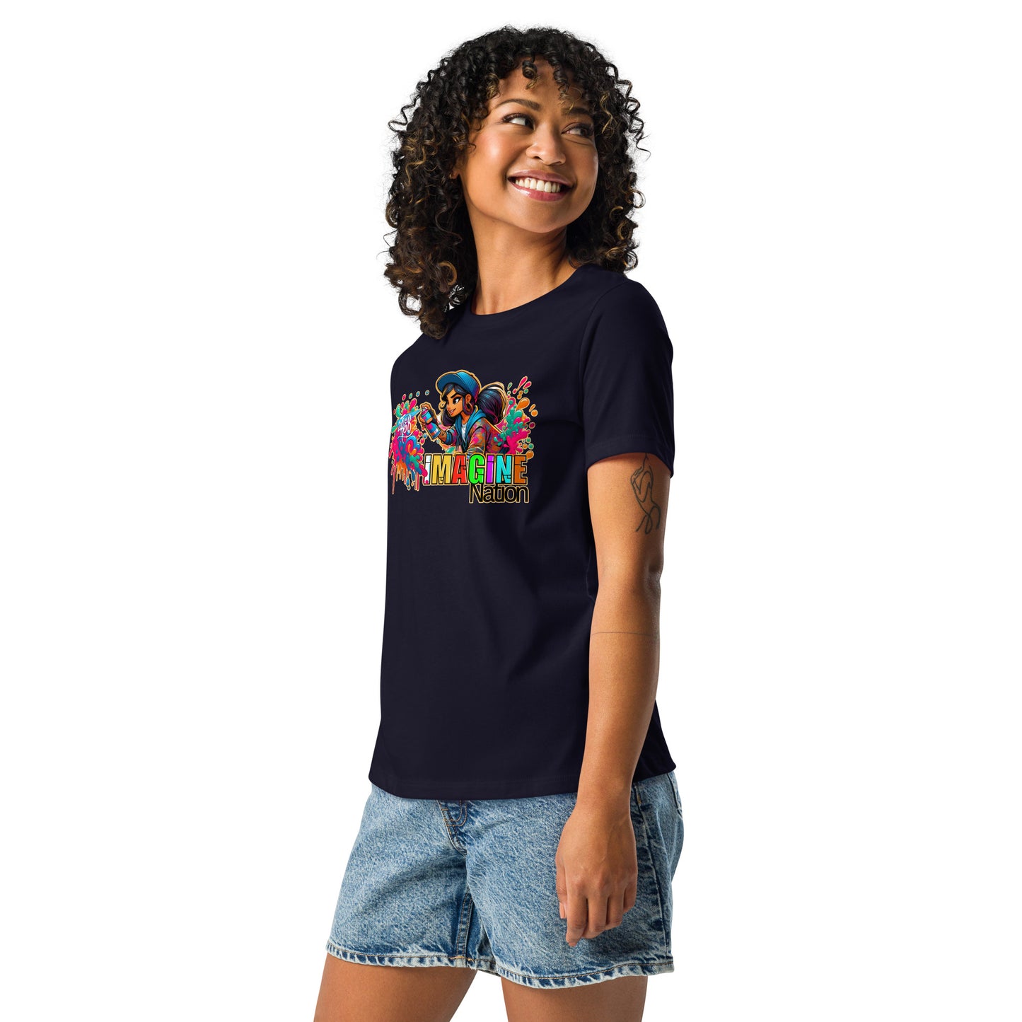 GraffyTees Girl Graffiti art Imagine Nation Women's Relaxed T-Shirt