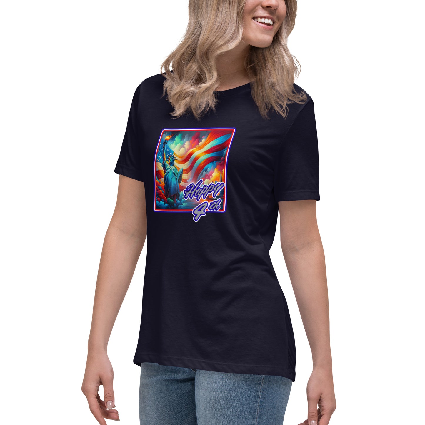 Graffytees Happy 4th of July Women's Relaxed T-Shirt
