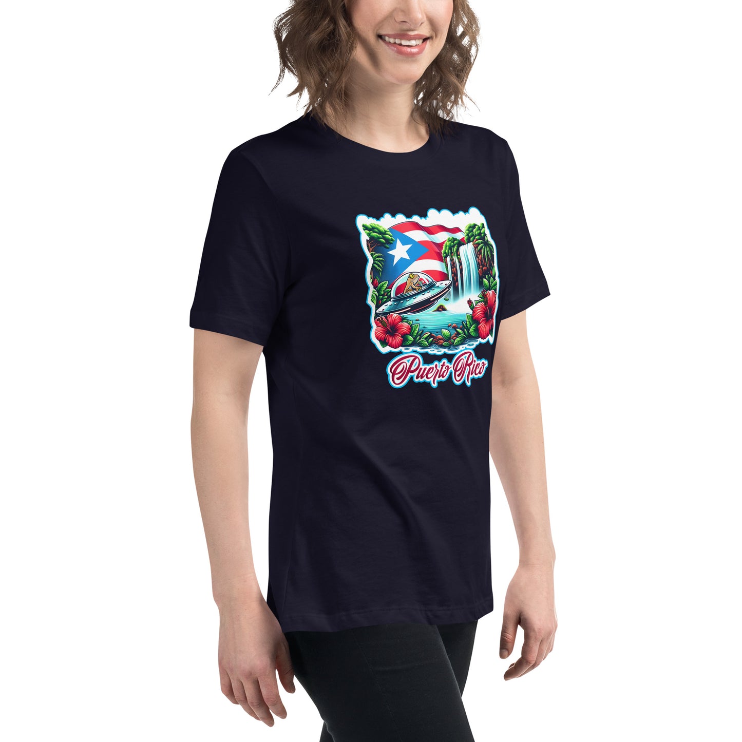 Graffytees Puerto Rico Coqui in UFO Women's Relaxed T-Shirt
