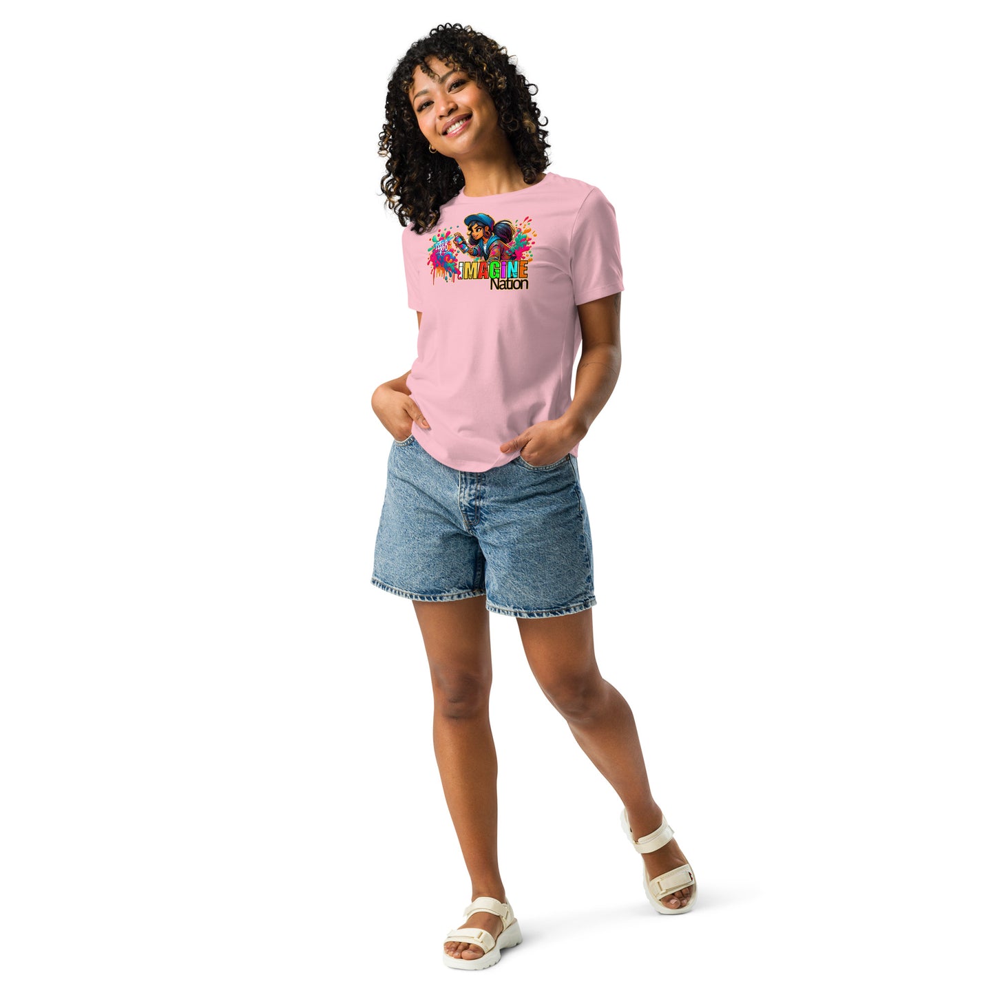 GraffyTees Girl Graffiti art Imagine Nation Women's Relaxed T-Shirt