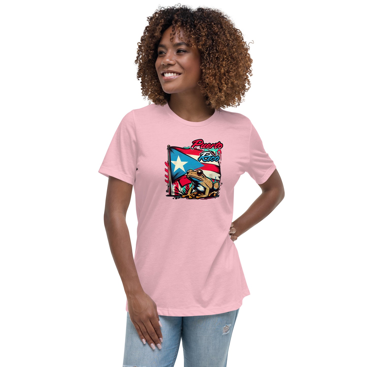 Graffytees Puerto Rico flag and Coqui Women's Relaxed T-Shirt
