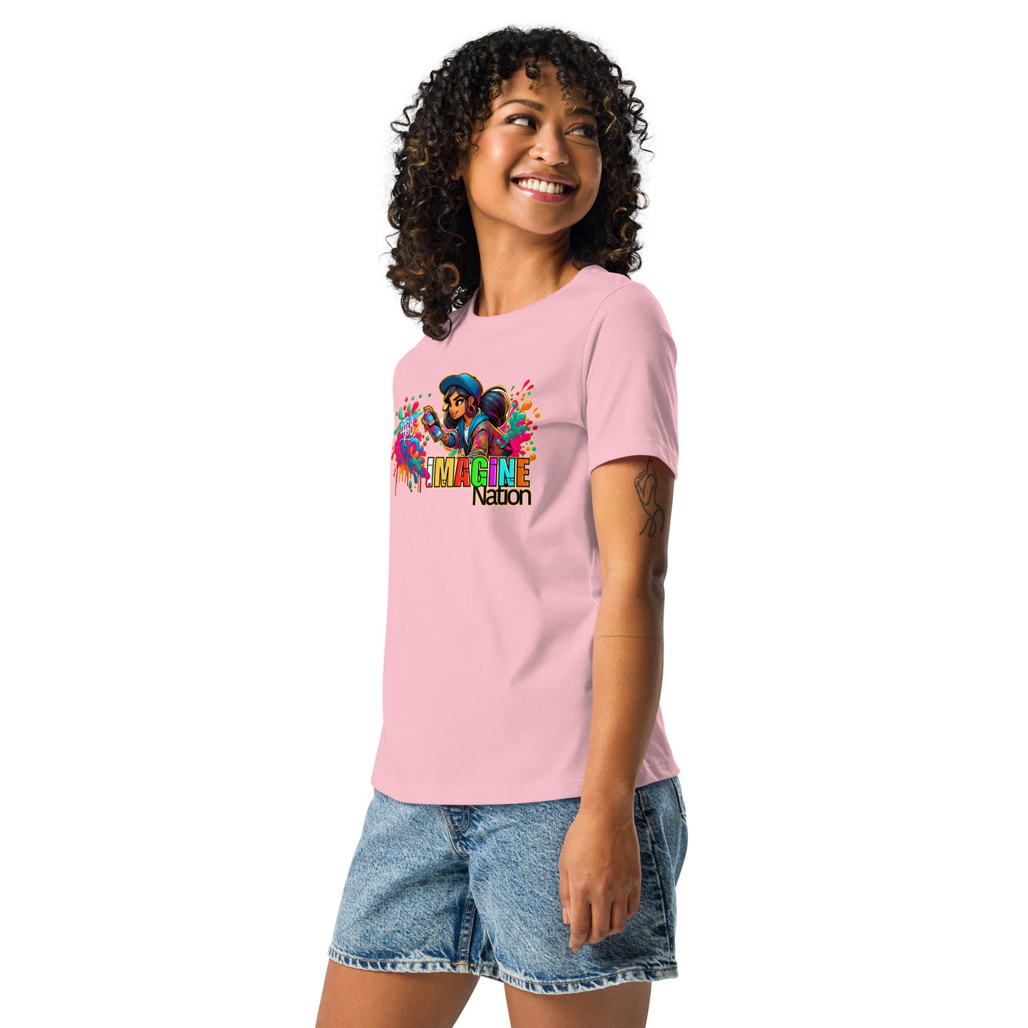 GraffyTees Girl Graffiti art Imagine Nation Women's Relaxed T-Shirt