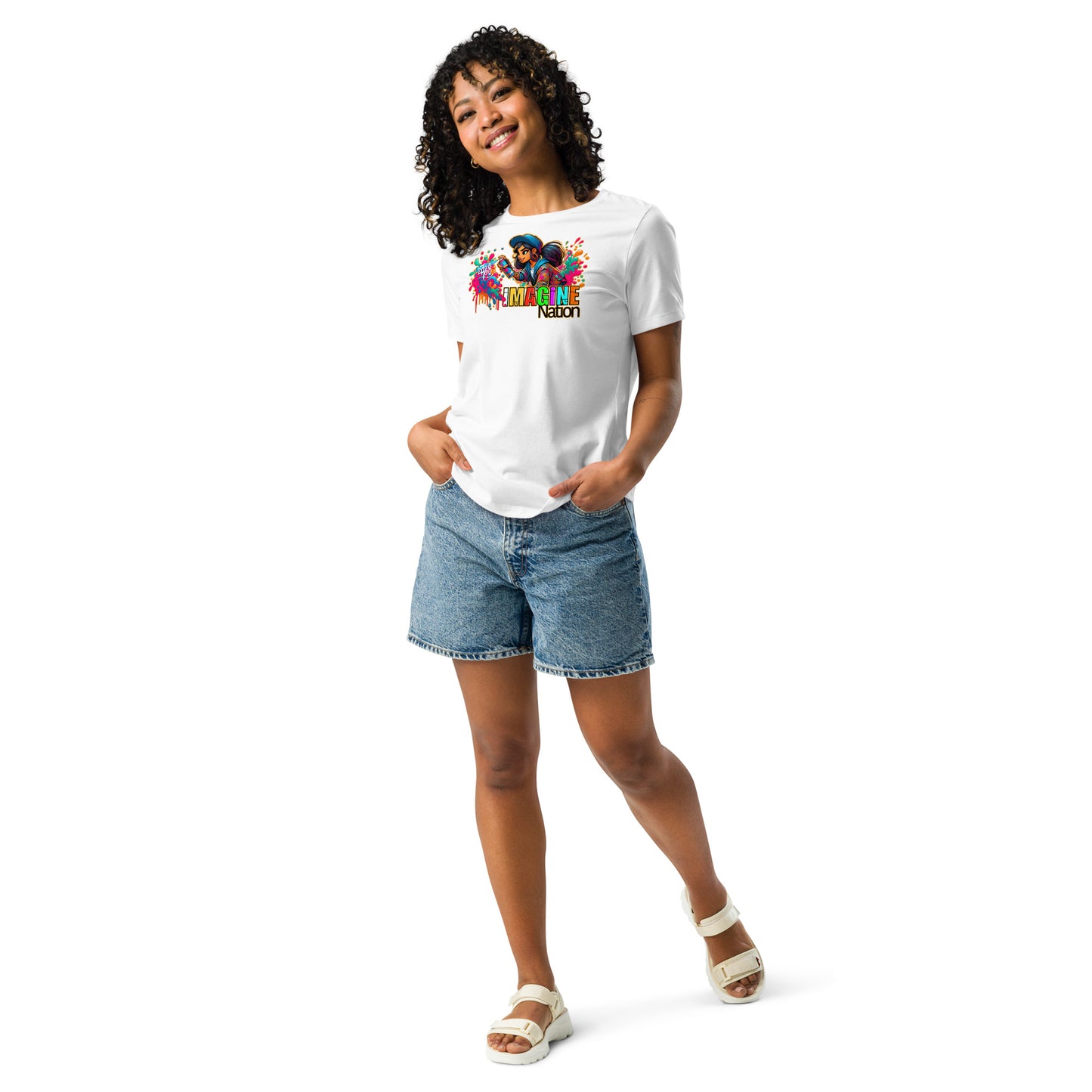 GraffyTees Girl Graffiti art Imagine Nation Women's Relaxed T-Shirt