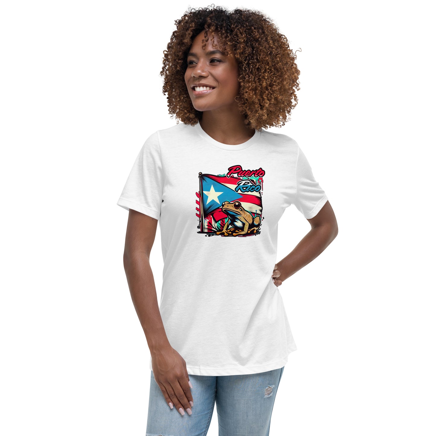 Graffytees Puerto Rico flag and Coqui Women's Relaxed T-Shirt